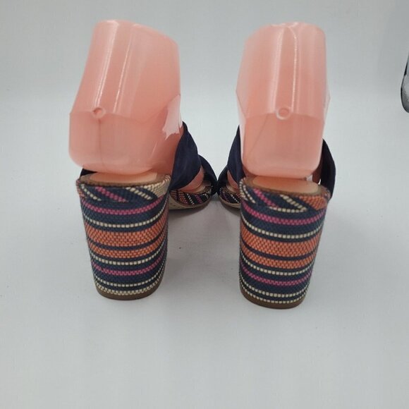 1901 Dasha Sandal Blue Leather Striped Block Heel Peep Toe Women's Size 7M - Picture 6 of 11